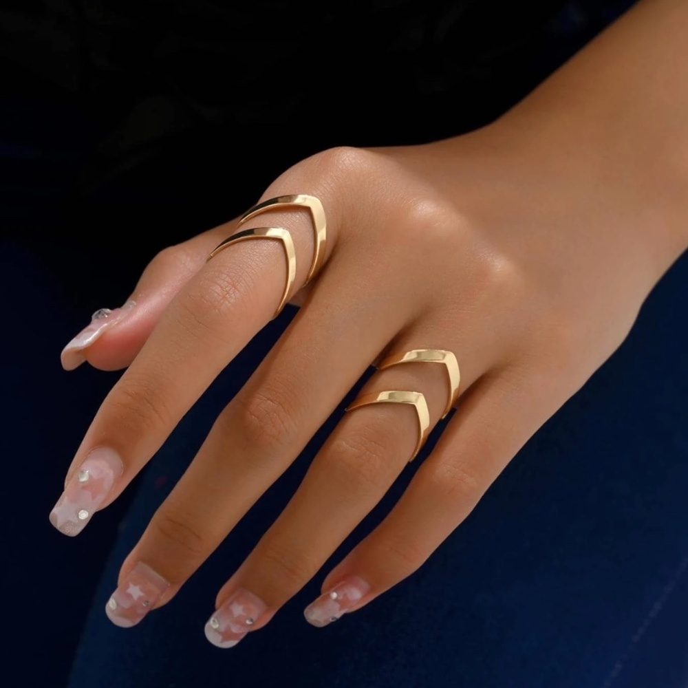 2 pcs Yellow Gold Tone Ring Set Iron Fashion Jewelry